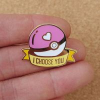 Pokemon Pet Ball Hard Enamel Pin I Choose You Elf Brooch Pink Heart Transform Ball Metal Cartoon Games Fan Collect Badge Jewelry