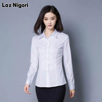 Laz Nigori เสื้อผู้หญิงสีขาวเสื้อผู้หญิงธุรกิจแขนยาว SLIM FIT เสื้อ Light Blue ขนาดใหญ่