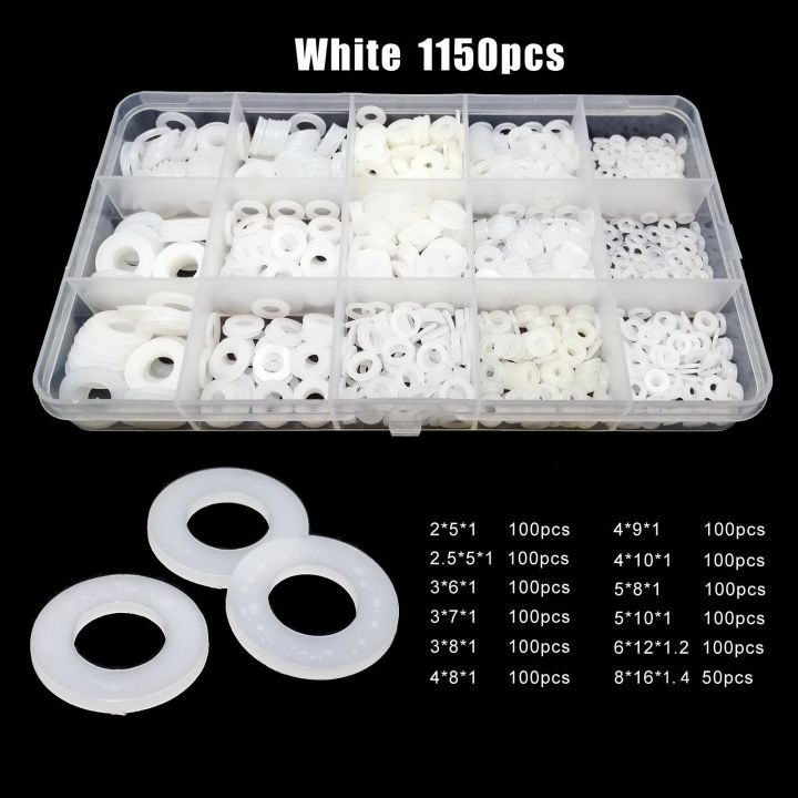 475-1150pcs-m2-m2-5-m3-m4-m5-m6-m8-white-black-plastic-nylon-flat-washer-plain-spacer-insulation-gasket-ring-assortment-kit-box