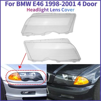 ไฟหน้าแบบใสสำหรับ BMW E46 4ประตู1998-2001ไฟหน้ารถฝาครอบที่ชัดเจนสำหรับ E46 318I 320I 323I 325I 328I อุปกรณ์ตกแต่งรถยนต์