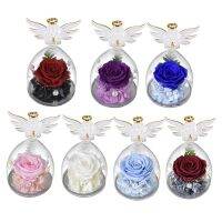 【LZ】◙►✈  Ornamentos Rose Ornamentos com tampa de vidro Ornamentos Anjo Flor Imortal Presentes do Dia dos Namorados Venda quente