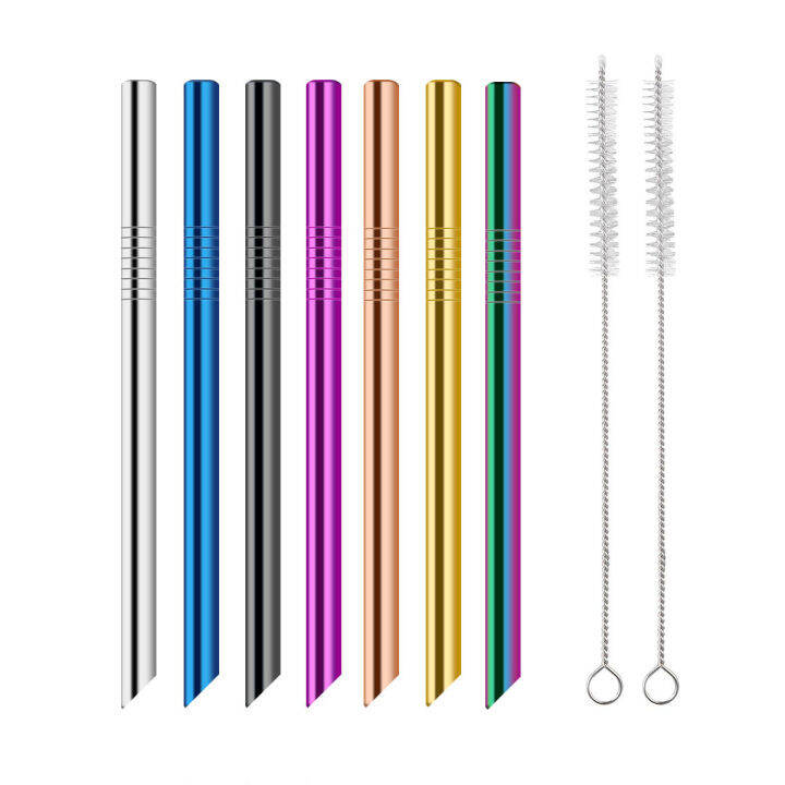 Set 7 Reusable Bubble Tea Drinking Straws + Clean Brush, Pointed End