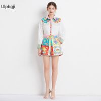 New Printed Shirt Chic Unique High-Grade Color Matching Shorts Two-Piece Suit