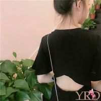 Womens Fashion Simple Backless Black Slim Dress