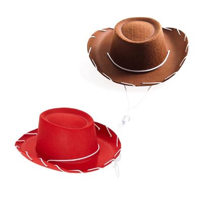 1Pc Childrens Brown Red Felt Cowboy Hat Western Big Eaves Novelty Christmas Felt Cowgirl Hat Costume for Kids Boys Girls