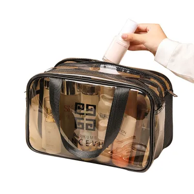 High-end MUJI cosmetic bag double-layer portable swimming bag transparent toiletry bag travel cosmetics storage bag large-capacity storage bag