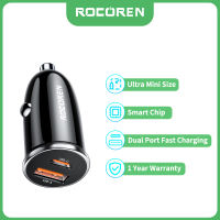 Rocoren USB Type C ที่ชาร์จแบตในรถ30W PD QC อะแดปเตอร์ที่ชาร์จแบตในรถที่ชาร์จสำหรับรถชาร์จแบบเร็วเร็วสำหรับ Xiaomi Samsung Huawei iPhone 14 13 12 Pro