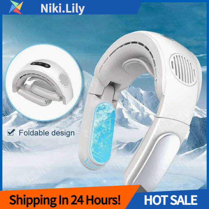 Hanging Neck Fan Portable Cooler Semiconductor 5000mAh USB Leafless ...