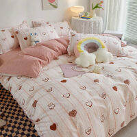 INS Simple Love Heart ผ้านวมผ้าปูที่นอนปลอกหมอน Twin Full Double Size Bear ชุดเครื่องนอน Decor Home สำหรับเด็กผู้หญิง