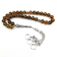 Tasbih สร้อยคอหินหินอาเกตสีน้ำตาลธรรมชาติ,กำไลข้อมือแฟชั่นสไตล์อาหรับมีพู่ห้อยทำจากโลหะ33เม็ดเครื่องเพชรเครื่องประดับของขวัญ