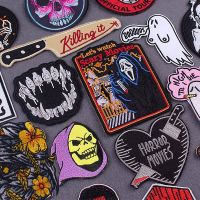 DIY Horror Badges On Backpack Punk Iron On Embroidered Patches For Clothing Stickers Skull Patches On Clothes Stripes Applique Haberdashery