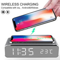 Wireless Charger Pad นาฬิกาปลุกตั้งโต๊ะเครื่องวัดอุณหภูมิหูฟังเครื่องชาร์จศัพท์ Fast Charging Dock Station สำหรับ Samsung Xiaomi