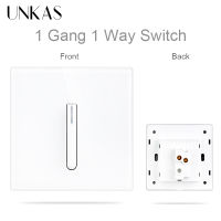 UNKAS 1 Gang 1 2 3 Way Luxury Light Switch LED Indicator Crystal Tempered Glass Piano Key Design White Push Botton Wall 220V