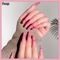 FXUP 24ชิ้นทำเล็บมือแบบ DIY กดบนเล็บเปลวไฟคลุมทั้งหมดเล็บปลอมแบบเฟรนช์ยาวนางระบำคริสตัลงู