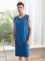 2023High quality new style ice silk vest mens modal cotton pajamas one-piece loose plus size mens nightdress nightgown mens summer thin home clothes