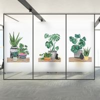 Green cactus potted glue-free electrostatic glass film wardrobe sliding door film balcony bathroom frosted stickers window film