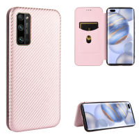 Honor 30 Pro Case, EABUY Carbon Fiber Magnetic Closure with Card Slot Flip Case Cover for Honor 30 Pro