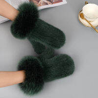 Mink Fur ถักสุภาพสตรี Mittens กับ Fox Fur Warm Fingerless ถุงมือฤดูหนาวผู้หญิง Mittens Fox Fur ถุงมือจัดส่งฟรี