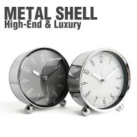 Metal Shell Clock Desk Alarm Bedside Quartz Clock Round Shape Simple Design Home Decoration