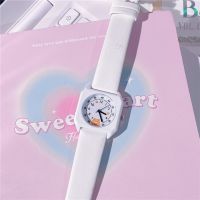 【Hot Sale】 square cream-colored sugar cube ins watch simple and niche student party high-value Korean version white