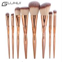 【cw】 GUJHUI Pro 8pcs Metal Makeup Brushes Set Cosmetic Face Foundation Power Eyeshadow Blush Make Up Brush Kit Maquiagem Cotton Pad ！