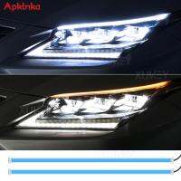 APKTNKA Dual Color Car Led Light Strip DRL ไฟหน้าหลอดวิ่งกลางวัน Ice Blue- Amber Switchback Dynamic Turn Indicator 2X