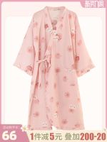 ❆❇◎ Milk Pear Homemade Japanese-style nightgown womens summer thin cotton gauze loose large size tie kimono pajama dress