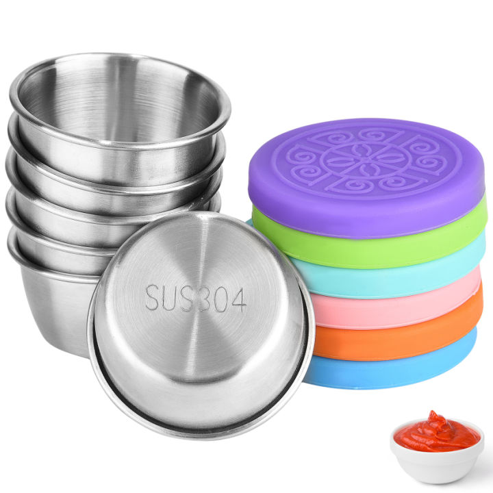6 Pack Salad Dressing Container To Go, 1.7oz/50ml Reusable Small Condiment  Containers with Lids, Leakproof Silicone Lids Stainless Steel Sauce Cups