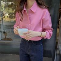 [High quality pure cotton] Pink shirt womens design sense niche shirt advanced sense small French top V729