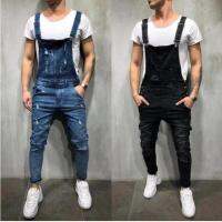 ฤดูร้อน Denim Overalls ผู้ชาย Hole Sling กางเกงยีนส์ฟุตเก้ากางเกงขนาดอื่นๆ S-4XL 5XL 6XL