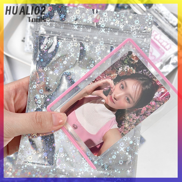 huali02-10ชิ้นบรรจุภัณฑ์เลเซอร์ใสกระเป๋าพร้อมซิปล็อคของขวัญเครื่องประดับกระเป๋าเก็บอาหารถุงบรรจุภัณฑ์ธุรกิจพีวีซี