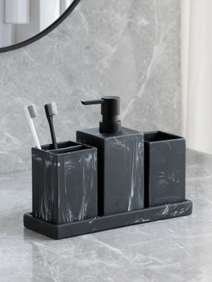 อุปกรณ์ห้องน้ำ Complete Marble Pattern Lotion Soap Dispenser,Toothbrush Holder,Tumbler,Tray Resin Material Black White