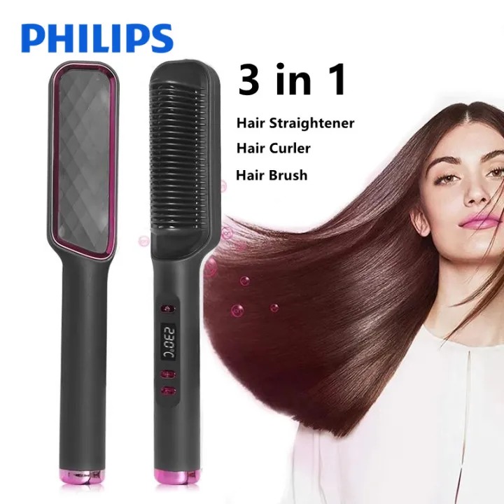 Philips Hair Straightening Brush Fast Heating Comb Curling Iron Styler Electric  Comb Straightener With LCD Display Multifunctional Comb | Lazada PH