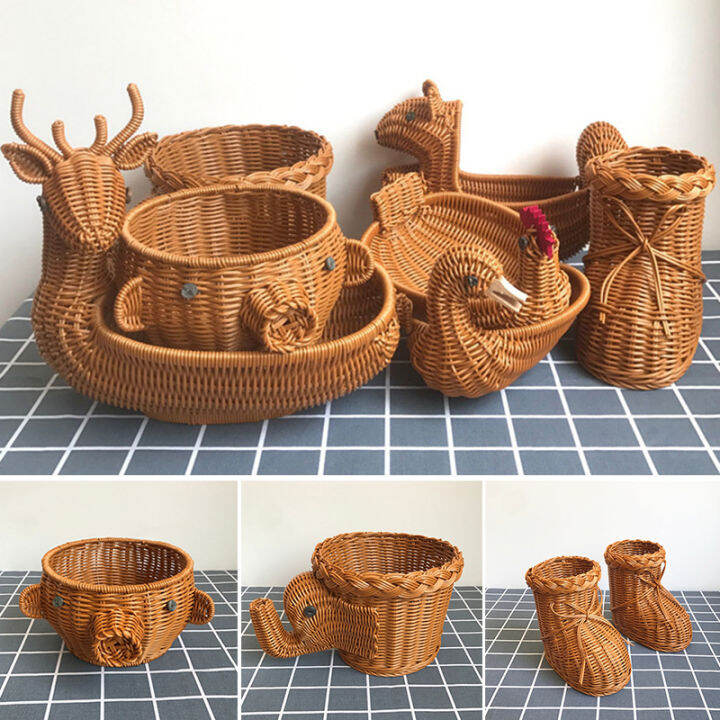 GRAB Rattan Woven Fruit Basket Cute Shape Fruit Bowls Tray Vegetable