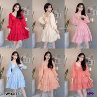 TT16837 เดรส แขนยาว เอวยาวสม็อค แต่งระบาาย..Long sleeve dress, rubber waist, smock, decorated with fringe..