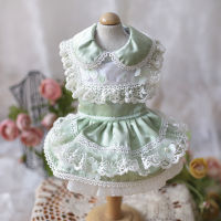 Free Shipping Handmade Dog Clothes Princess Dress Pet Outfit Fresh Light Green Doll Collar Lace Satin Maltese Yorkie Poodle