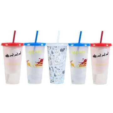 710ml Christmas Color Changing Cups with Lids and Straws