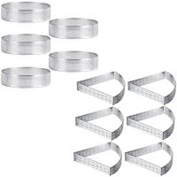 11Pcs Stainless Steel Round Tart Ring Bundle with Fan Shaped Perforated Tart Rings Cake Mousse Ring Mold for Baking Tool