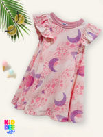 KiddeeCrew ชุดกระโปรงเด็ก ระบายแขน ลายปลากับพระจันทร์ สีชมพู Pink fish and moon print dressเหมาะสำหรับอายุ 2-10 ปี