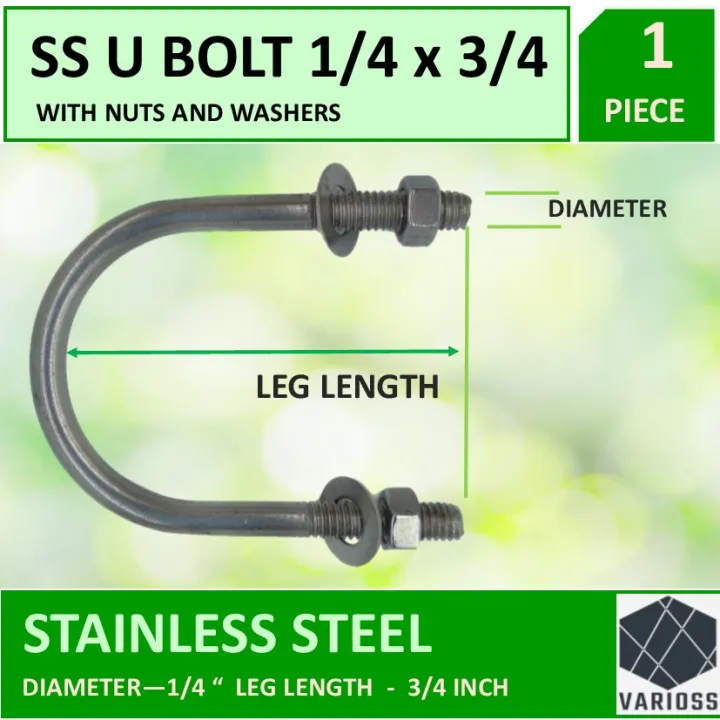 SS ( Stainless Steel ) U Bolt 1/4 inch x 3/4 inch , 1/4 inch diameter 3