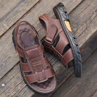 Sandals for men, new mens beach shoes, cowhide sandals, outdoor shoes, anti slip thick soles, Roman leather sandals for men