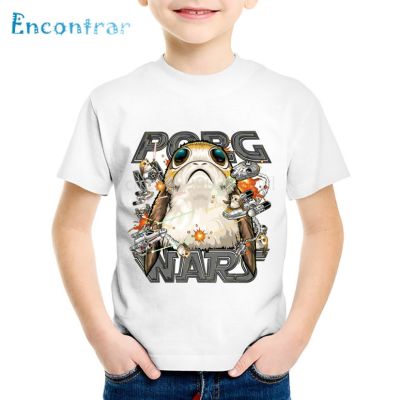 Children War Stars Print Pocket Porg Funny T-shirts Kids Summer Short Sleeve Tees Tops Baby Cute Clothes For Boys/GirlsoHKP5147