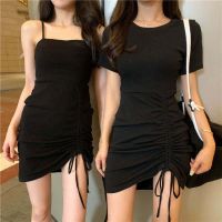 Joanna M❤️ Women Mini Dresses Summer Fashion Black Gray y Off Shoulder Short Sleeve Sleeveless Dress Bodycon Dress 短袖吊带显瘦紧身连衣裙