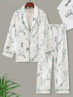 geegostudio Floral Print Lounge Set, Long Sleeve Buttons Top &amp; Elastic Waistband Pants, Womens Loungewear &amp; Sleepwear