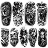 Large Lion Temporary Tattoos For Women Men Tiger Wolf Vampire Forest Flower Crown Compass Fake Tattoo Sticker Arm Body Tatoos Stickers