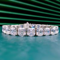 Asscher Cut Moissanite Diamond Bracelet 100 Real 925 Sterling Silver Engagement Wedding bangles Bracelets for women Men Jewelry