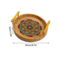 Vietnam Rattan Tray Double Ear Woven Basket Fruit Plate Breakfast Bread Basket Japanese Style Bamboo Woven Dessert Tray Basket