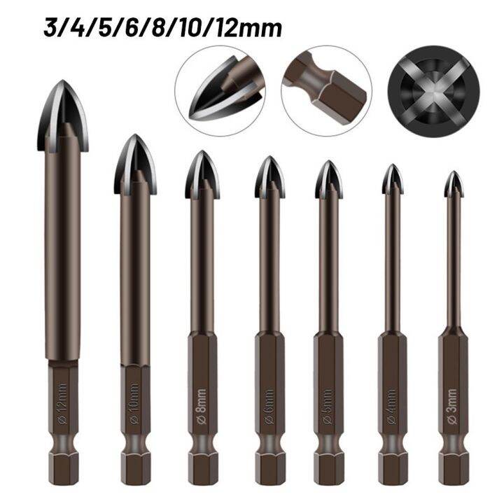 Toolstar 1Pcs 1/4"Hexagon Cross Ceramic Tile Glass Drill Bit 312mm For