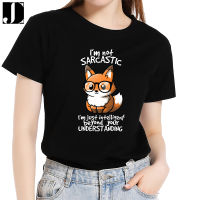 Women Casual Fashion Short Sleeve Summer 100 Cotton Daily Regular T-shirt Little Fox Letter Print Female Graphic O-Neck Tee Top