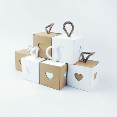 New Square Kraft Paper Gift Boxes with Rope Love Heart Window Candy Box Gift Bag Wedding Decoration Baby Shower Party Supplies